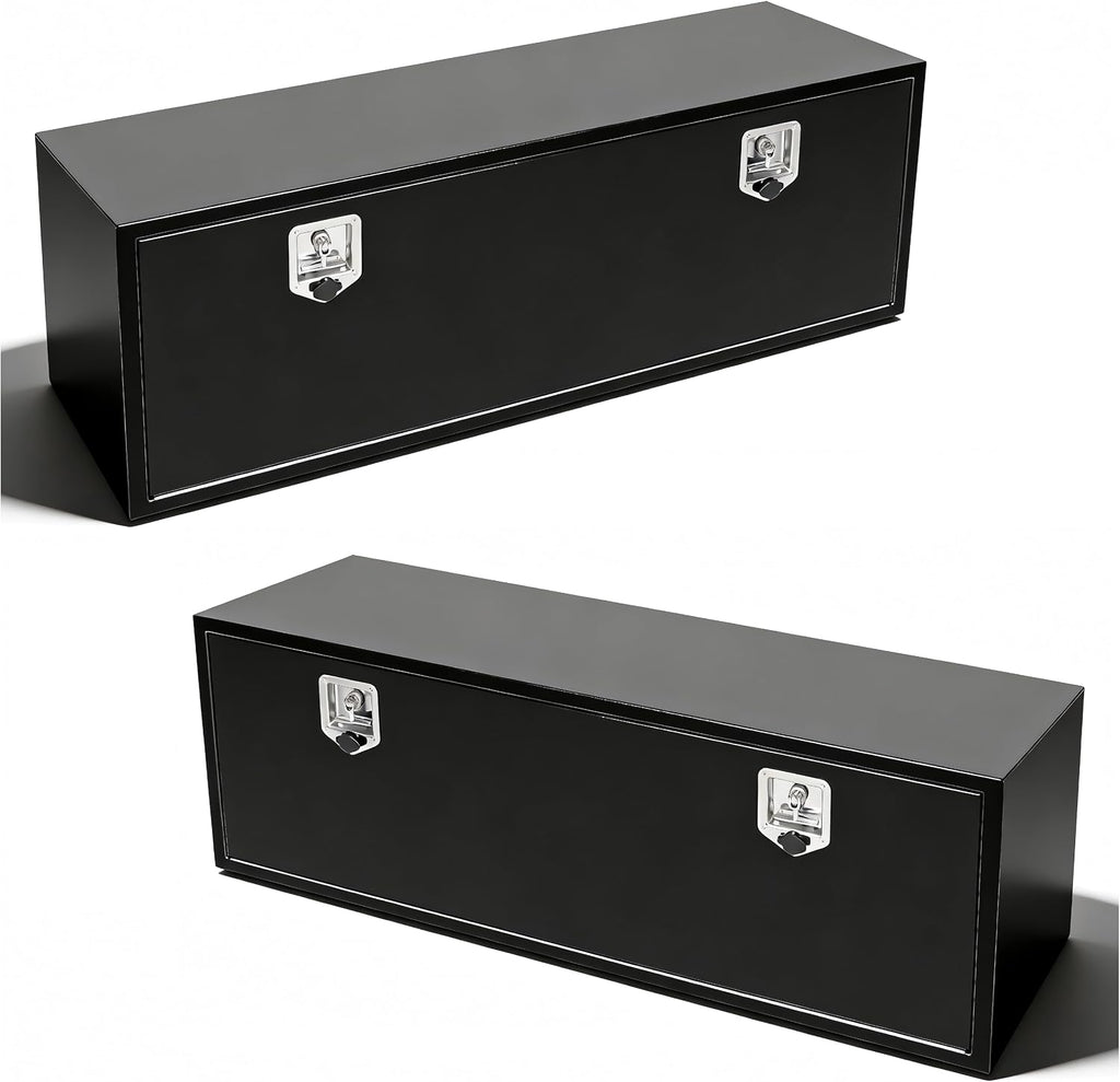 60 Inch Underbody Truck Tool Box 2 Pack, 60x18x18 Inch Heavy Duty Steel Storage for Flatbed & Trailer, Lockable Weather Resistant Organizer with 4 Keys, Black Powder Coated (Pack of 2)