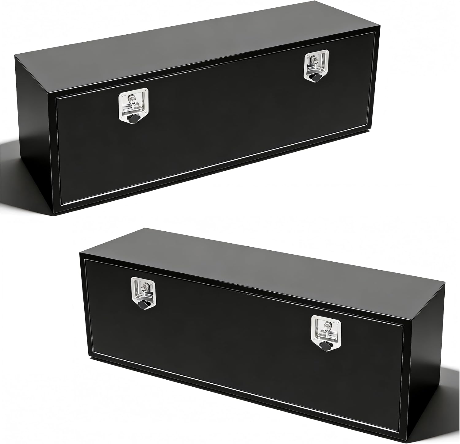 60 Inch Underbody Truck Tool Box 2 Pack, 60x18x18 Inch Heavy Duty Steel Storage for Flatbed & Trailer, Lockable Weather Resistant Organizer with 4 Keys, Black Powder Coated (Pack of 2)