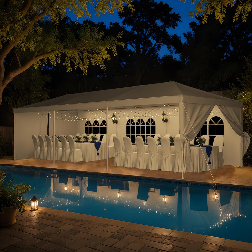 Devoko 10'x30' Heavy Duty Outdoor Canopy Tent, Waterproof Wedding Party and Events Tent with UV Protection & Sidewalls, Wind Resistant Portable Gazebo for Backyard, Patio, White