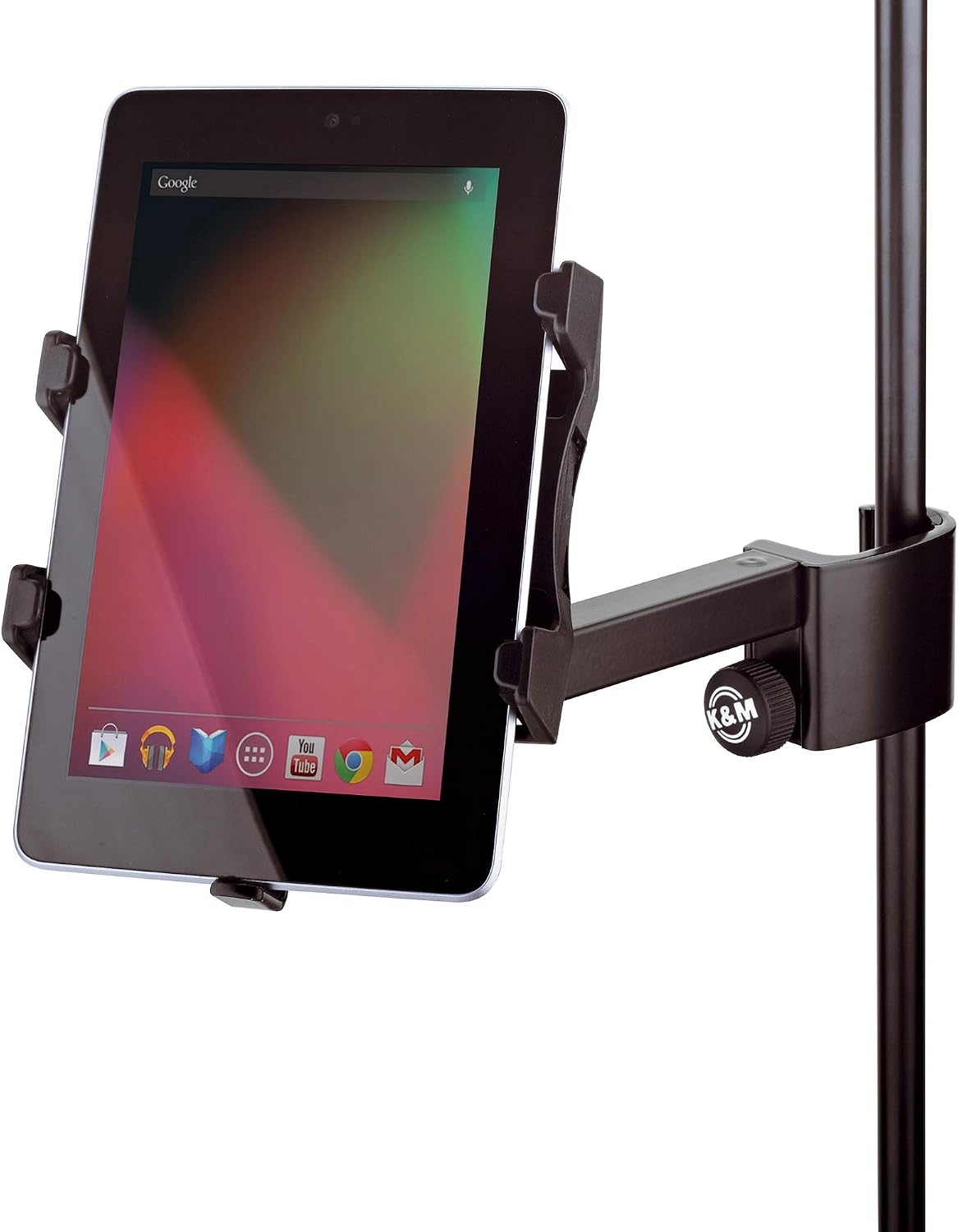 K&M Konig & Meyer 19740.000.55 Tablet/iPad Holder for Microphone Stand - Switch from Landscape to Portrait - Professional Grade for all Musicians - Studio or Remote Home Use - German Made - Black