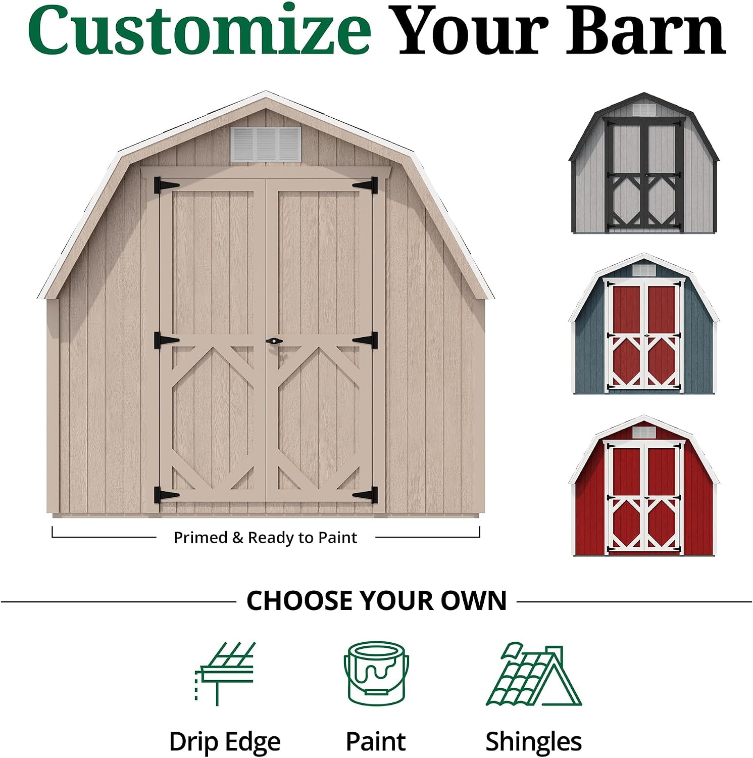 Little Cottage Co. 8x12 Classic Gambrel Barn with 4 ft. Sidewalls with Floor, Outdoor Wood Storage Shed Do-It-Yourself Precut Kit