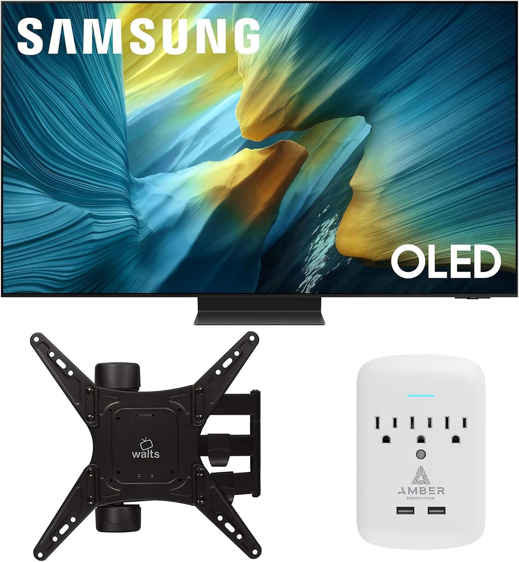 Samsung QN65S95FAFXZA 65 Inch OLED HDR Pro 4K Smart TV with a Walts Medium Full Motion Mount for 32'-65' TVs and Amber Protection 3-Outlet-Surge Surge Protector (2025)