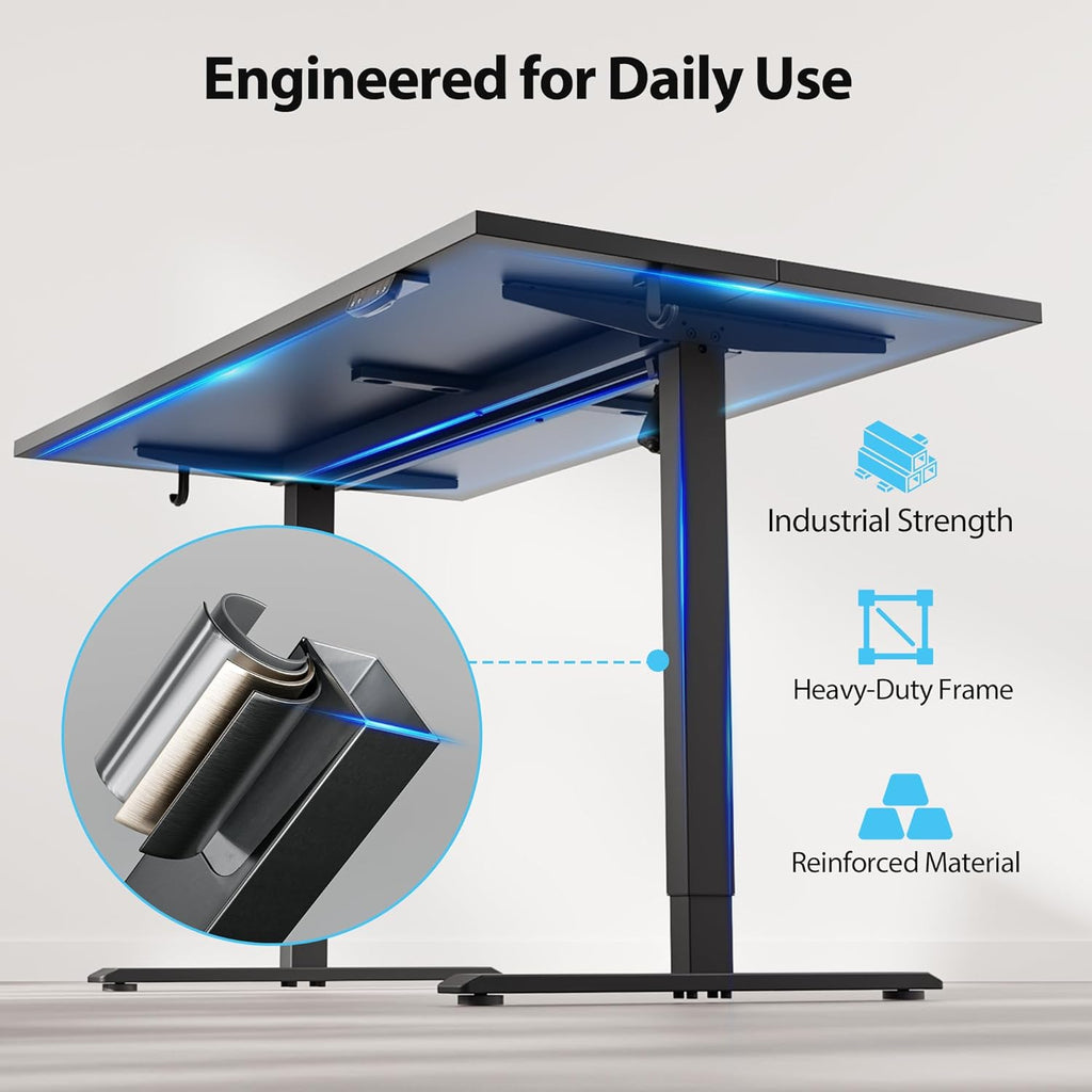 Agilestic Electric Standing Desk, 55 x 28 Inches Height Adjustable Desk, Sit Stand up for Work Office Home, Ergonomic Rising Computer Table with Memory Preset, Black