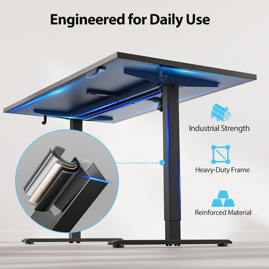 Agilestic Electric Standing Desk, 48 x 28 Inches Height Adjustable Desk, Sit Stand up for Work Office Home, Ergonomic Rising Computer Table with Memory Preset, Black
