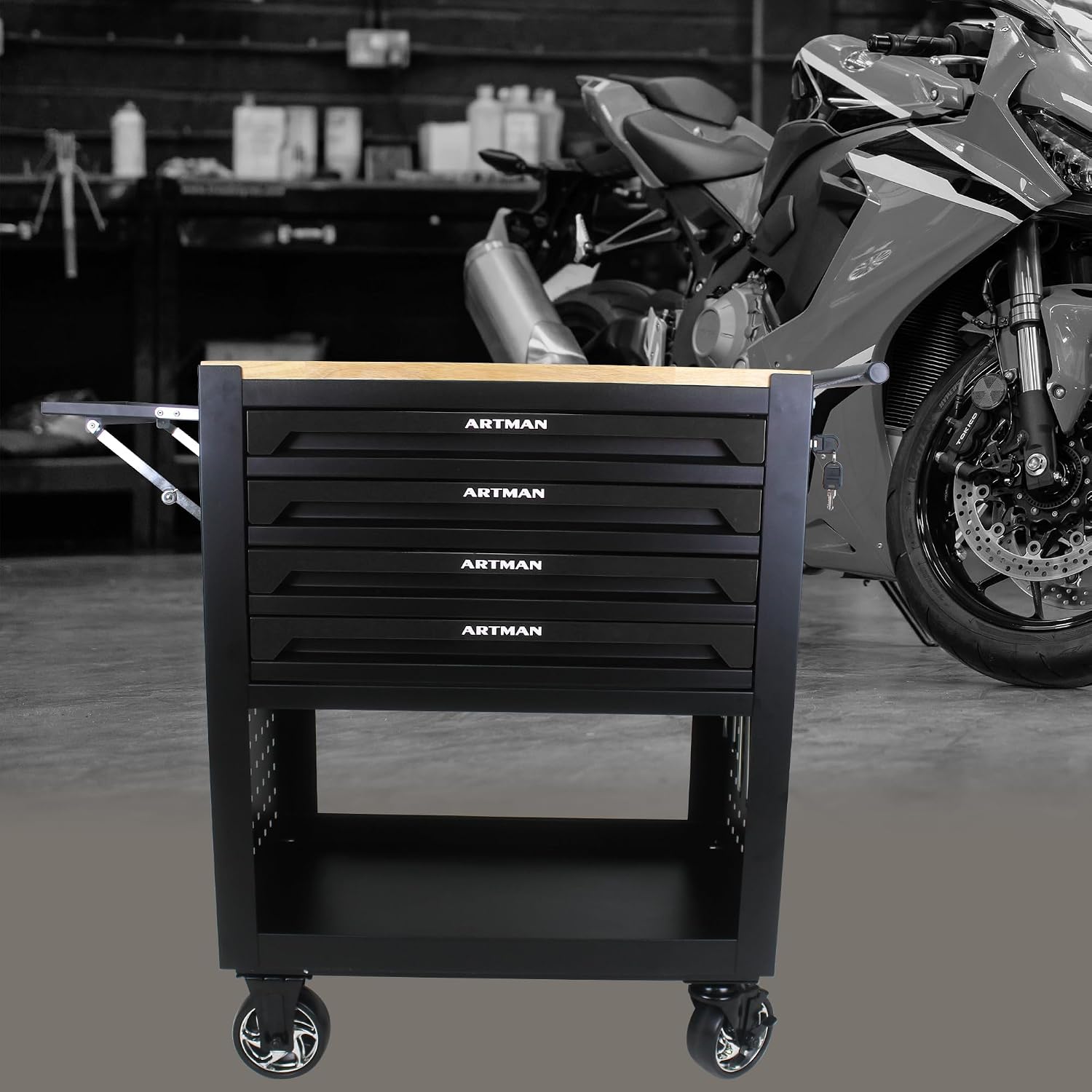 Campfun 4 Drawers Tool Box with Wheels, Rolling Tool Chest Rolling Tool Cart with Drawers, Multifunction Tool Box for Mechanic Tool Cart, Tool Box Organizers and Storage for Garage, Black