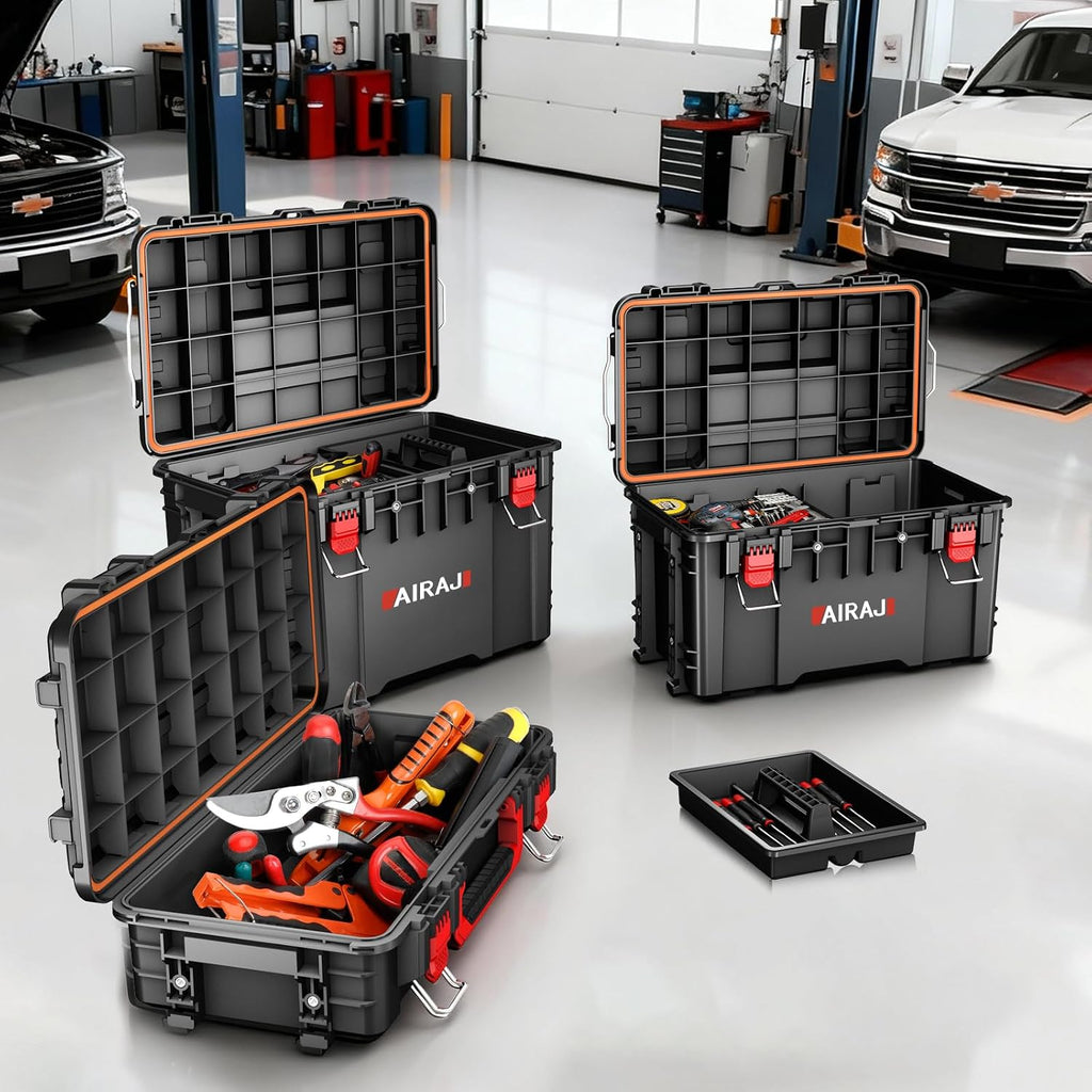Rolling Tool Box with Wheels Heavy Duty,Modular Stackable Tool Box Organizer,Waterproof Toolbox for Hand/Power Tools,Removable Divider/Parts Box,All-terrain Durable Wheels,Telescopic Pull Rod Handle