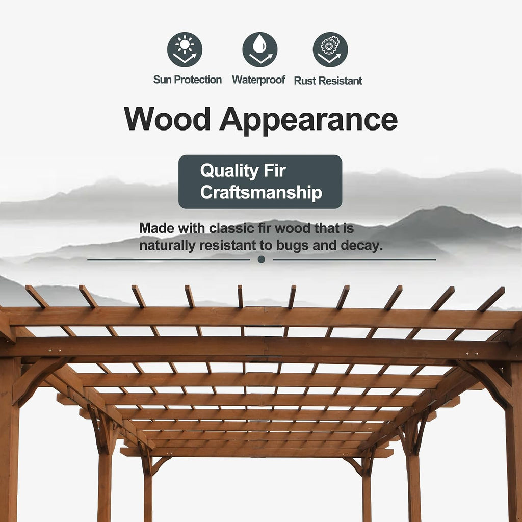 Pergola Gazebo Cover for Climbing Plants, Cedar Wood Garden Structure with Sturdy Frame for Backyard, Patio, Deck, Lawn, Yard Shade, Brown (12 x 16 FT)