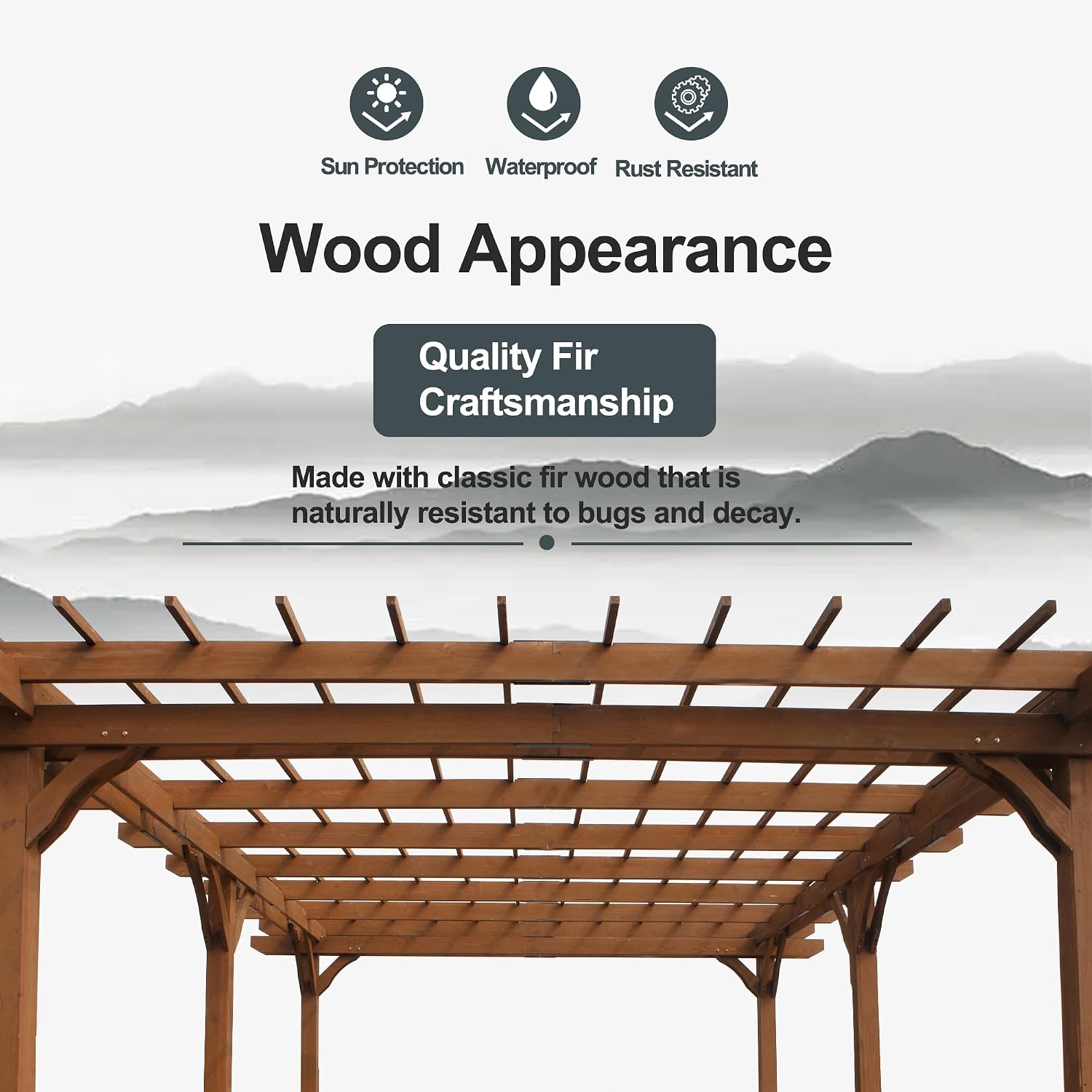 Pergola Gazebo Cover for Climbing Plants, Cedar Wood Garden Structure with Sturdy Frame for Backyard, Patio, Deck, Lawn, Yard Shade, Brown (12 x 16 FT)
