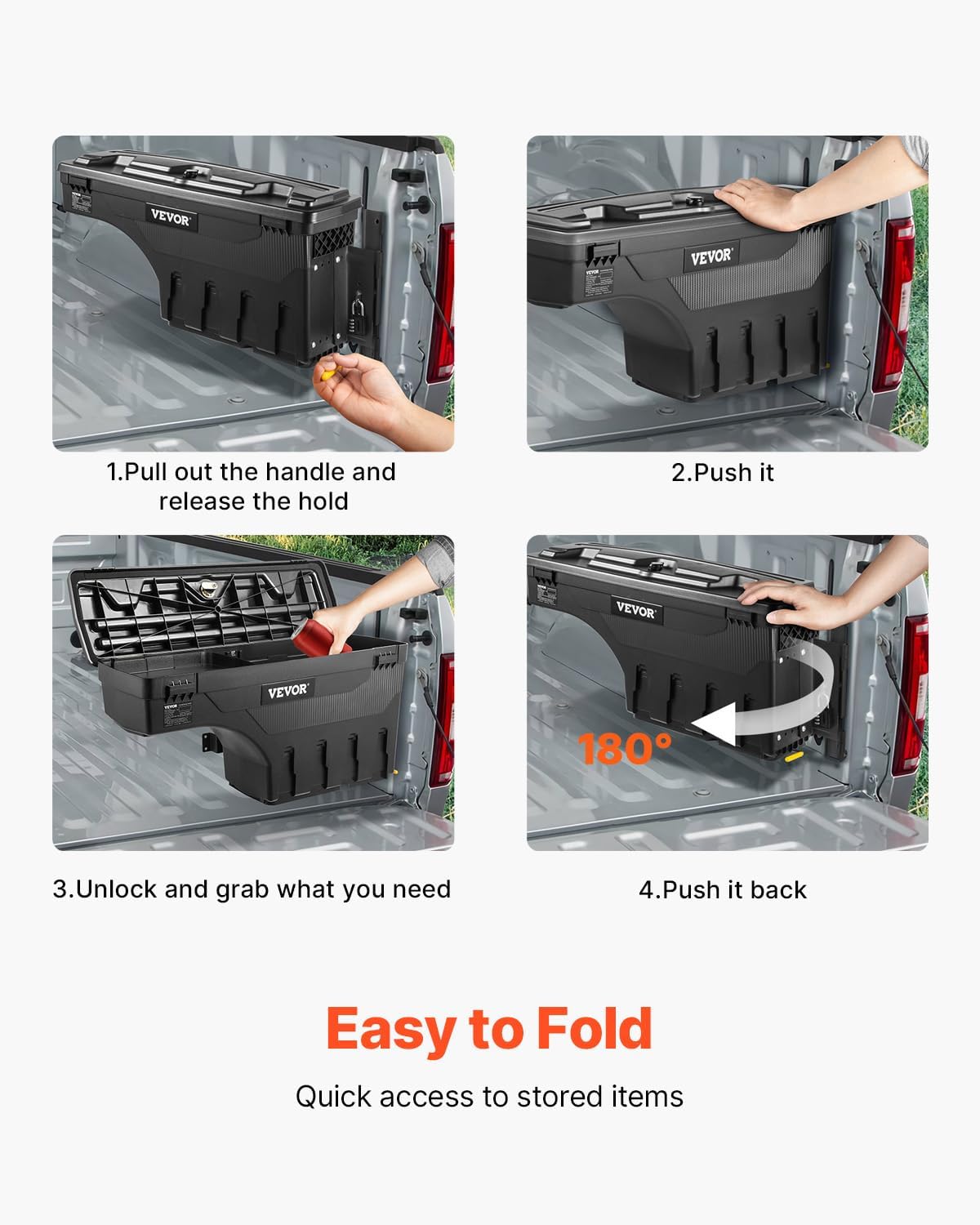VEVOR Truck Bed Storage Box, Compatible with 2015-2020 Ford F150 R, Waterproof ABS Wheel Well Tool Box with Lockable Lid and Password Padlock, 6.6 Gal/25 L Truck Bed Toolbox, Passenger Side, Black