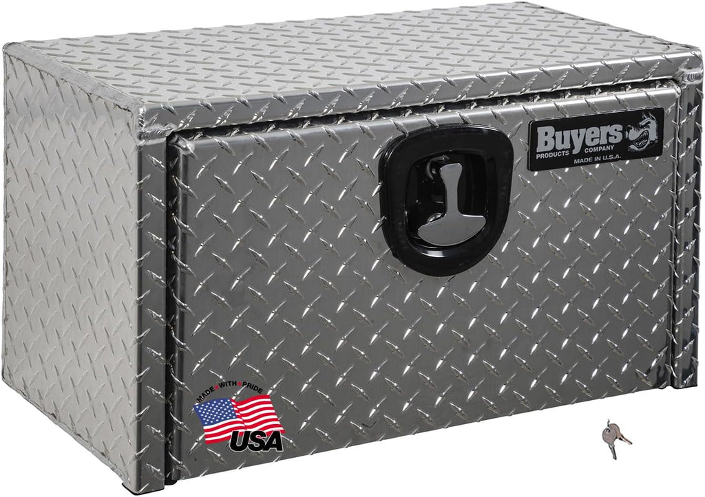 Buyers Products 1705148 Diamond Tread Aluminum Underbody Truck Tool Box, 14 x 12 x 16, Made in USA, .100 in. Thick, Corrosion-Resistant, Locking Compression Latch – Secure Storage for Work Trucks