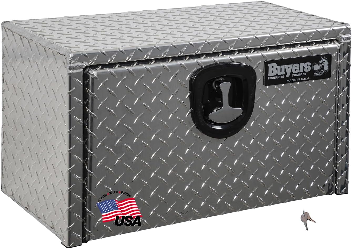 Buyers Products 1705148 Diamond Tread Aluminum Underbody Truck Tool Box, 14 x 12 x 16, Made in USA, .100 in. Thick, Corrosion-Resistant, Locking Compression Latch – Secure Storage for Work Trucks