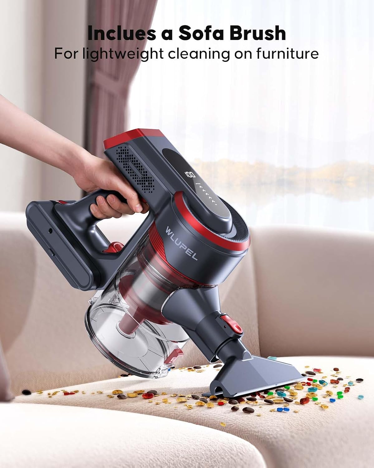 WLUPEL Cordless Vacuum Cleaner, 450W/38Kpa Vacuum Cleaners for Home with LED Screen, Up to 55 Mins Runtime, 1.2L Dust Cup, Anti-Tangle Stick Vacuum for Pet Hair Carpet and Hardfloor