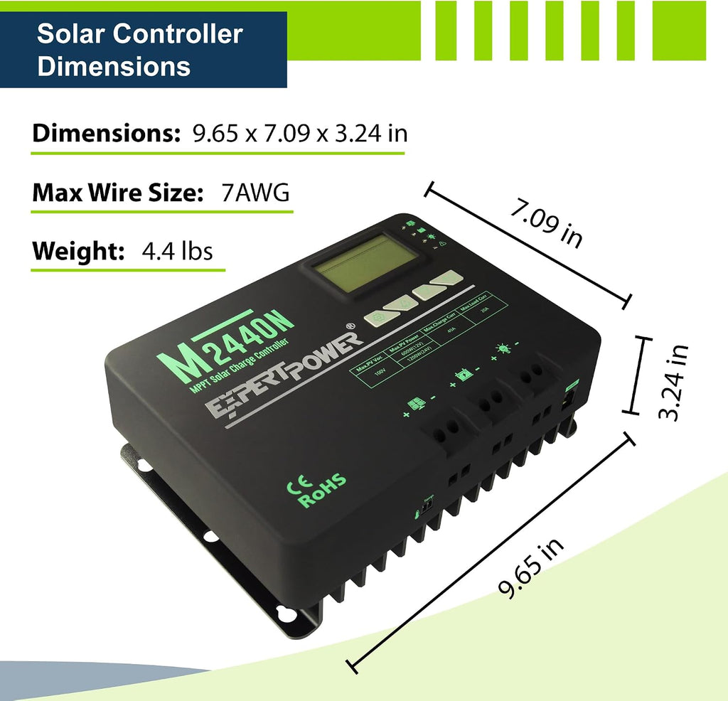 ExpertPower Solar Panel Kit | 200-watt 12-Volt Mono Solar Panel + MPPT 40A 12V/24V Solar Charge Controller, for RV, Marine, Cabin, Off-Grid DIY, Solar Projects and More