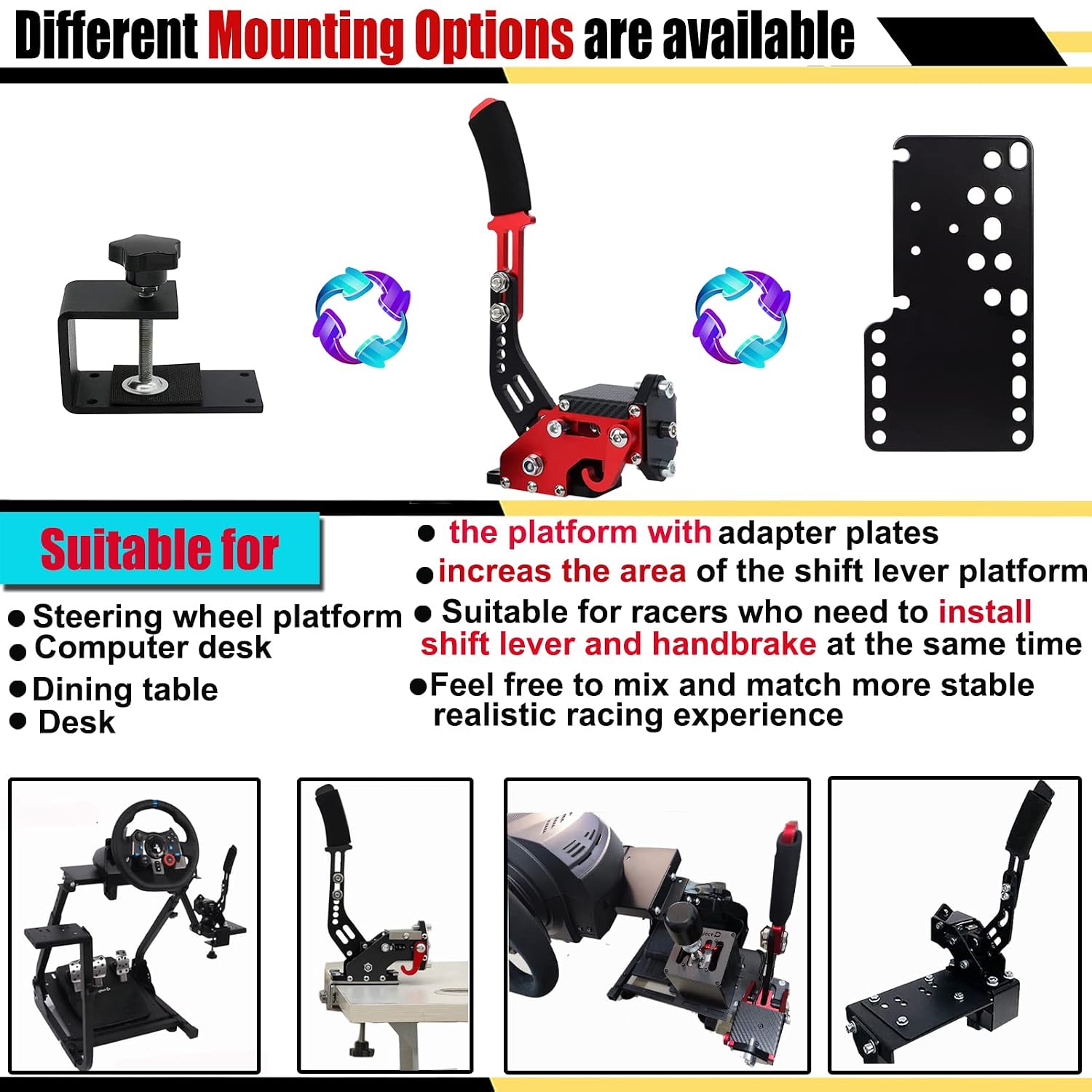 Obokidly Upgrade USB Handbrake Support G920 Compatible With XBOX ONE/XBOX ONE S For Simracing Game Sim Rig With Clamp And Suitable For PC;With Clamp and Plate.(Red-1)