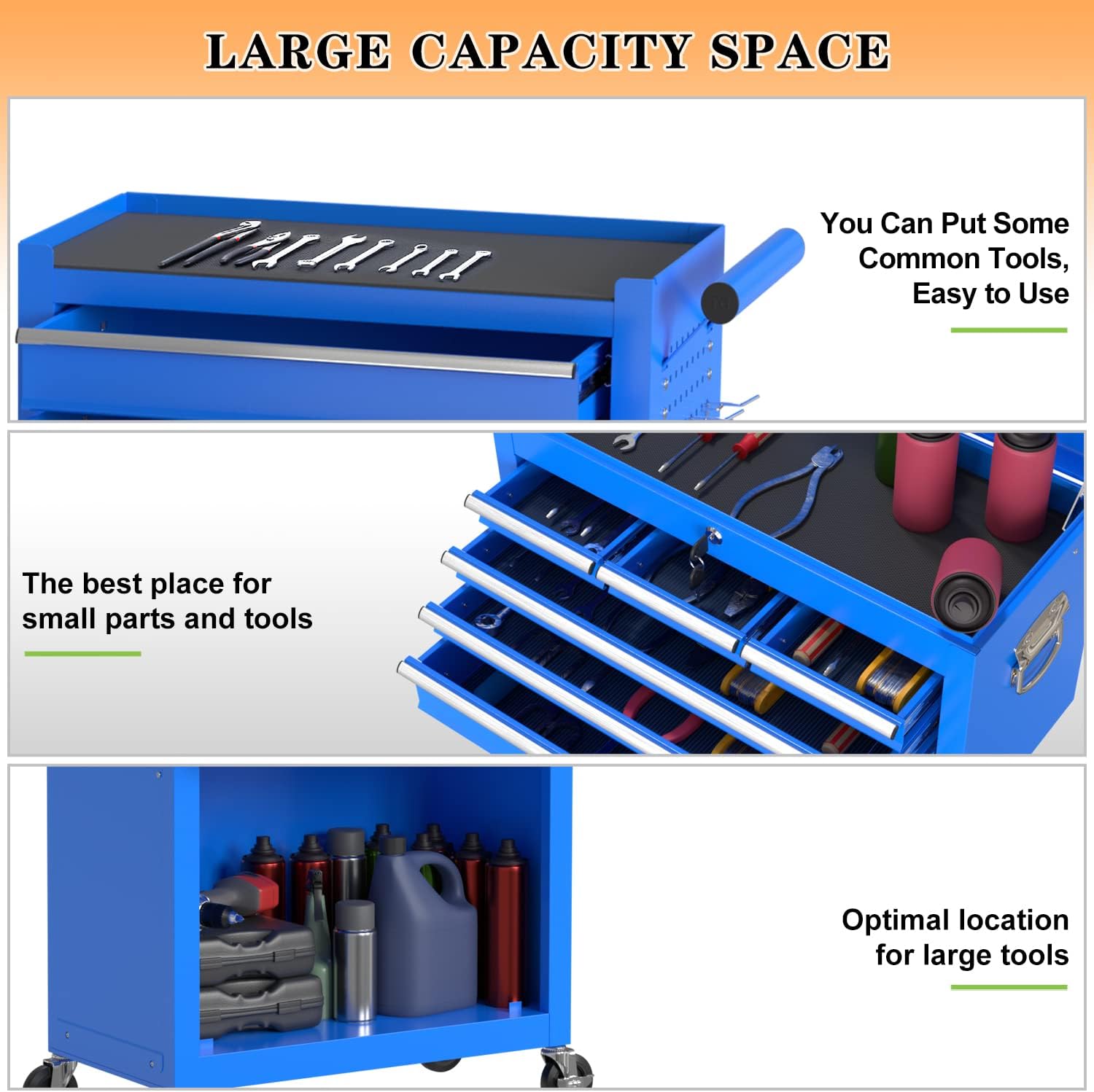 8-Drawer High Capacity Rolling Tool Chest, Removable Cabinet Storage Tool Box with Wheels and Drawers, Detachable Toolbox with Lock for Workshop Mechanics Garage