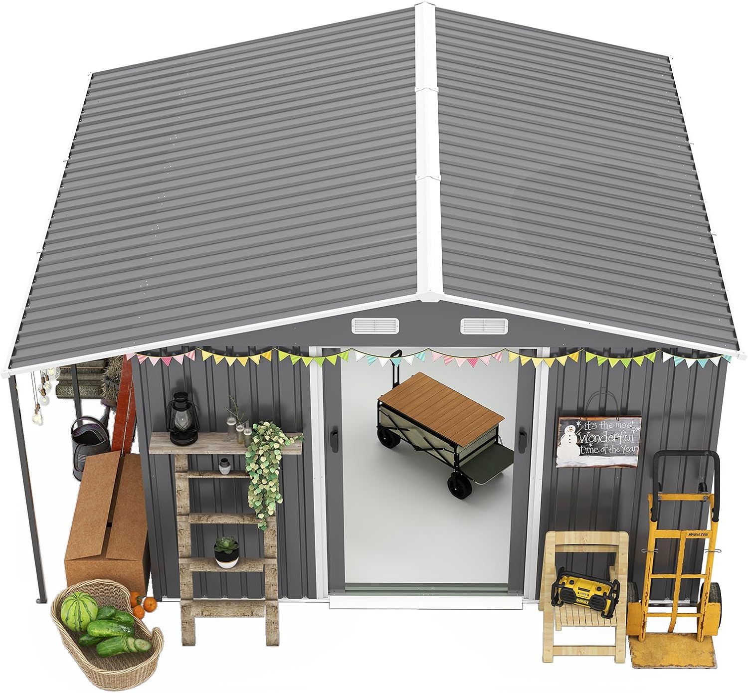 【LuckyNote】 10x12 Ft Outdoor Storage Shed, Extra Large Metal Shed with Lockable Doors, Windows, Outside Steel Tiny House Ideal for Garden, Backyard, Patio Utility, Tool Storage，3 Separate parcels