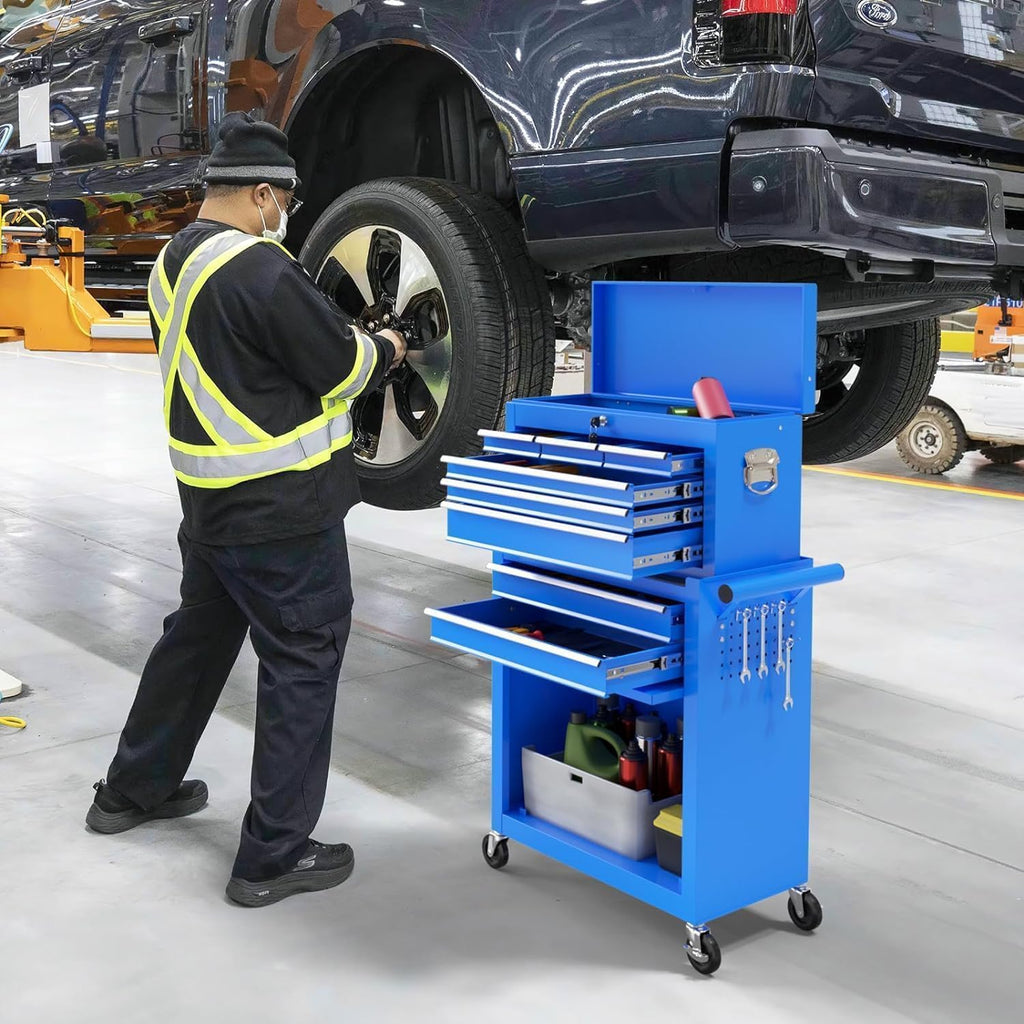 8-Drawer Rolling Tool Chest Tool Box,Removable Tool Storage Cabinet with 4 Wheels and Drawers,2 in 1 Portable Toolbox Organizer, Tool Chest with Lockable Drawer Gifts for Men, Blue