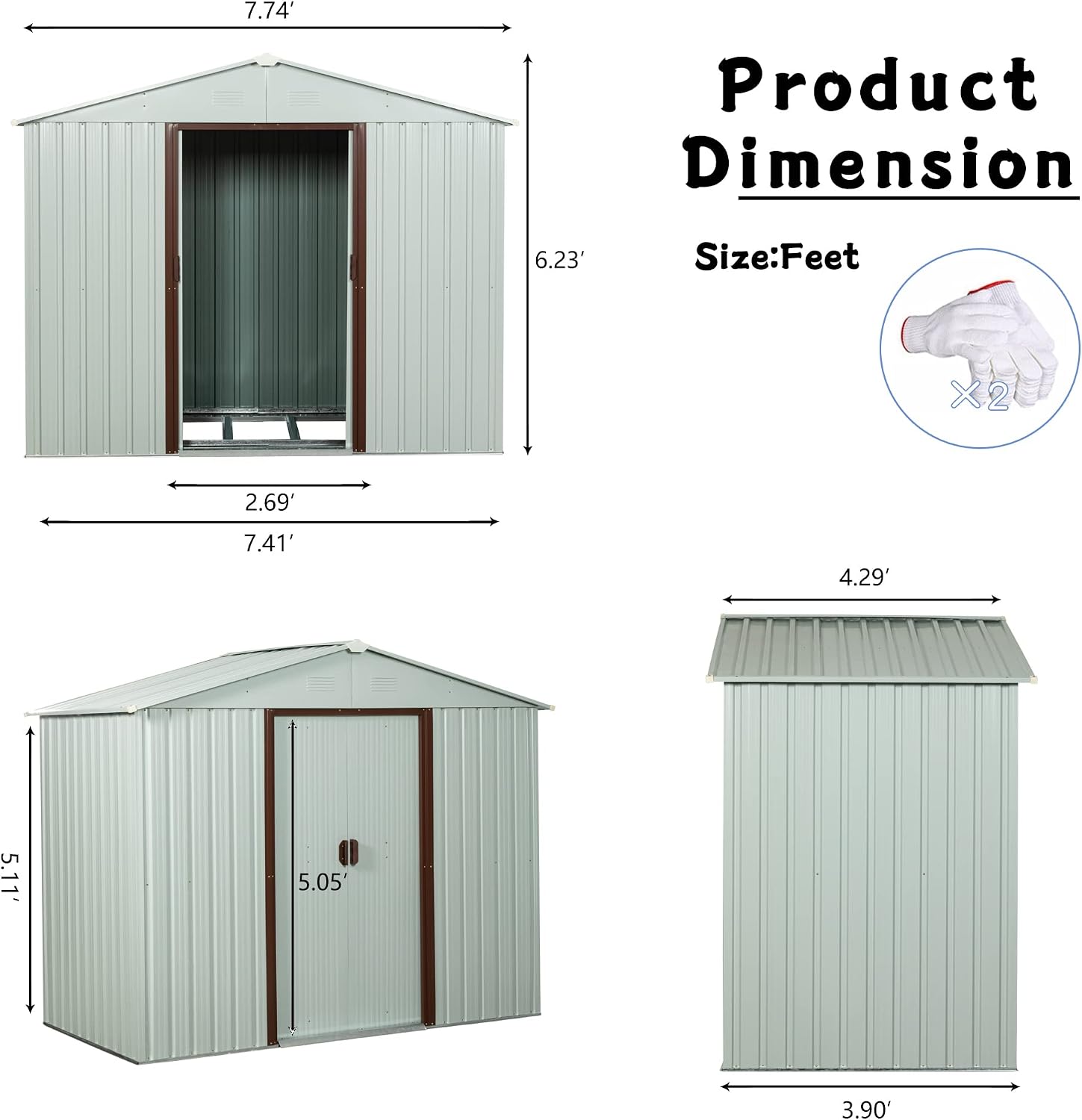 YOPTO 8x4 FT Outdoor Storage Shed,Metal Tool Cabinet with Foundation and Vents,Sliding Doors & Padlock,Waterproof Oversized Shelter for Shovels,Umbrellas,White