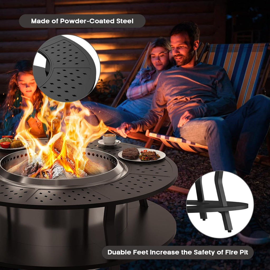 Uniflasy 48' Fire Pit Surround Tabletop for Solo Stove Yukon, Bonfire & Tiki, Portable Protective Barrier Equal Width Design with Firewood Storage Shelf for Safety & Extra Space, Outdoor FirePit Table