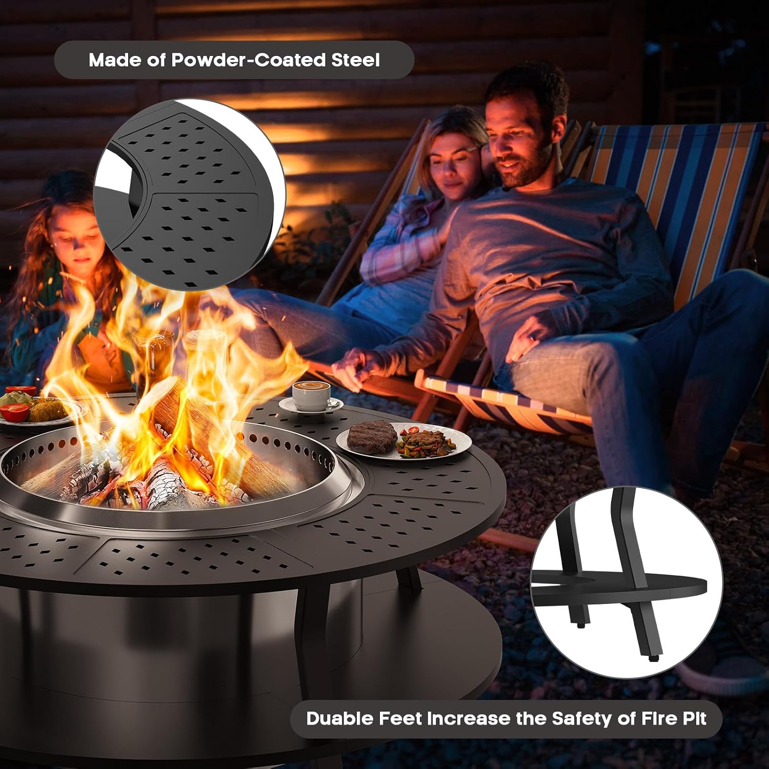 Uniflasy 48' Fire Pit Surround Tabletop for Solo Stove Yukon, Bonfire & Tiki, Portable Protective Barrier Equal Width Design with Firewood Storage Shelf for Safety & Extra Space, Outdoor FirePit Table