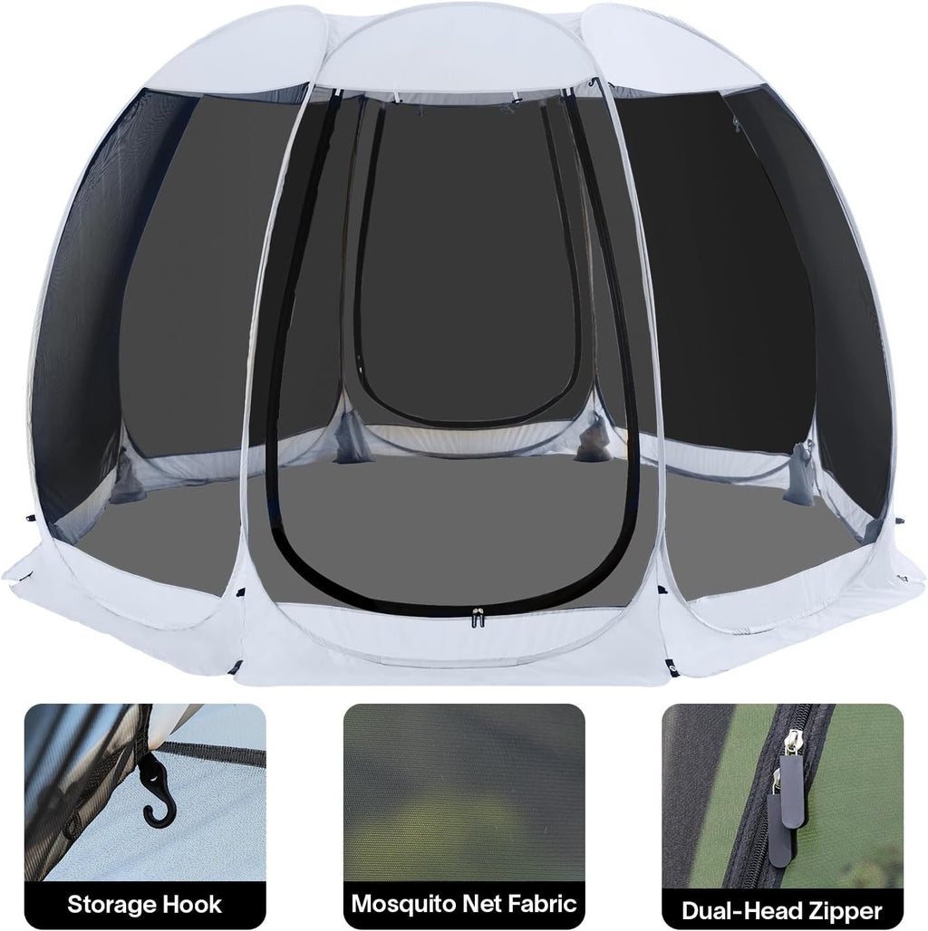 Alvantor 12'x12' Pop Up Screen House Tent, Instant Outdoor Gazebo with Mosquito Netting & UPF 50+ Sun Protection, Portable Canopy Shelter for Patio, Backyard, Camping (8-10 Person),Grey
