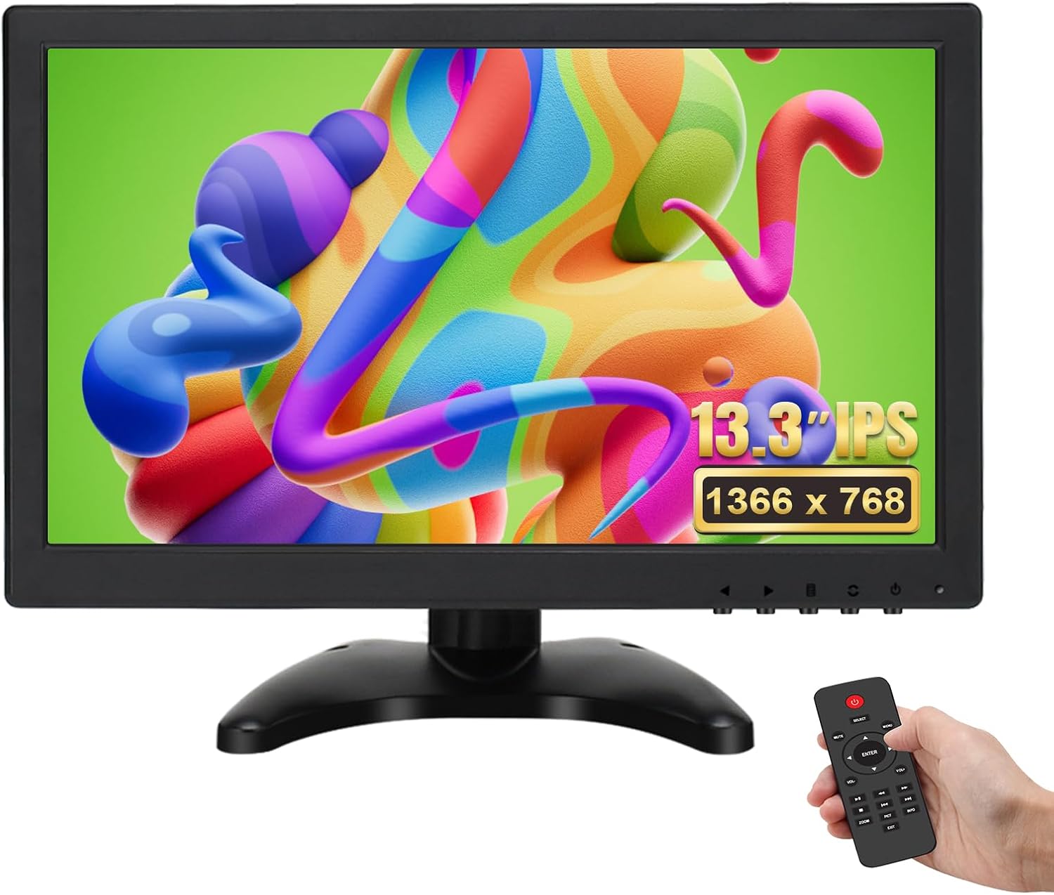 OSCY 13.3 Inch Small Monitor Support HDMI/VGA/USB/BNC/AV Mini Monitor 1366x768 for CCTV Raspi PC Gaming TV, with Remote Control and Built in Dual Speaker