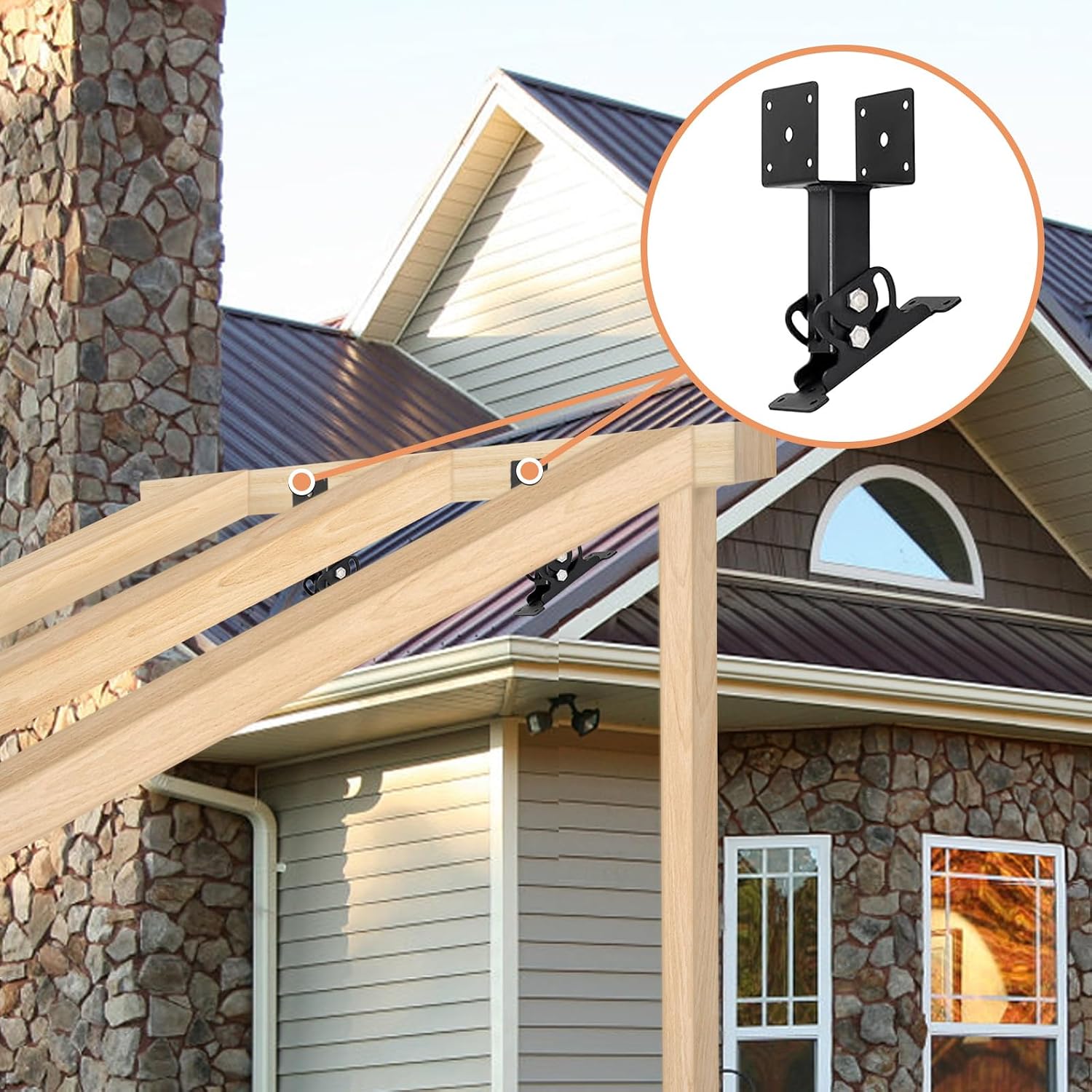 3 Pack Pergola Riser Brackets Kit - 90 Degree Adjustable Saddle Stainless Steel Adjustable Angle Roof Riser for Wood Gazebo, Patio Pergola - Heavy Duty Roof Beam Mount Brackets(3)