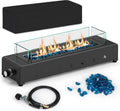 Happygrill 30 Inch Tabletop Propane Fire Pit, 40,000 BTU Table Top Firepit Fire Bowl with Wind Guard, Glass Rocks, Stainless Steel Burner & Cover, Outdoor Portable Fireplace for Patio, Camping