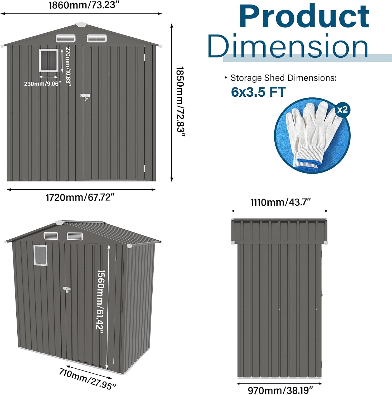 Organize and Secure with 6x3.6 FT Metal Shed, Waterproof Outdoor Storage with Lockable Door & Clear Window for Garden Tools, Patio Furniture, Bicycles, Gray