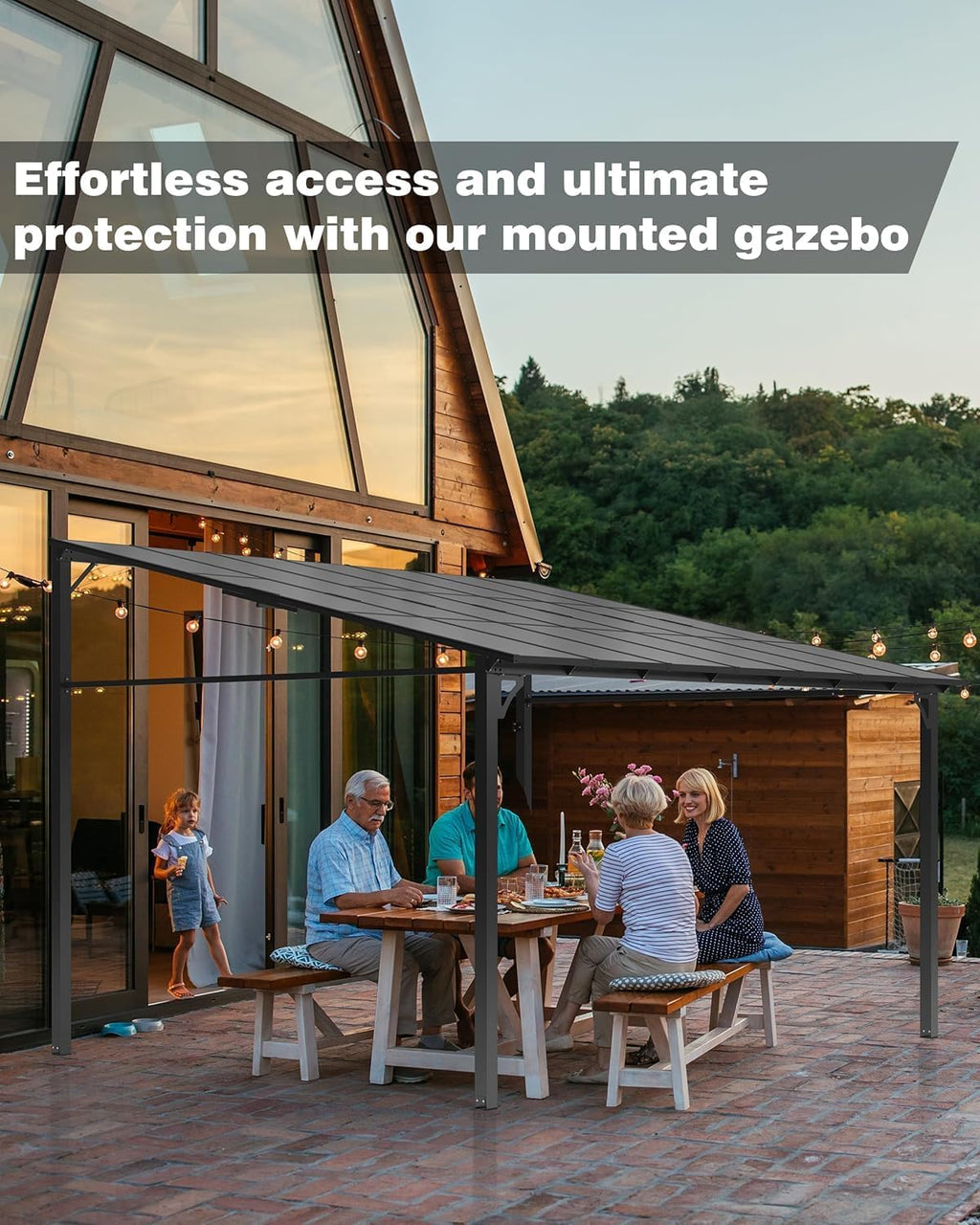 10x12 FT Gazebo for Patio, Wall Mounted Lean to Hardtop Gazebo Pergola with 6Mm Sloped Roof Heavy Duty Awnings for Porch, Decks, Backyard to Shade & Rain