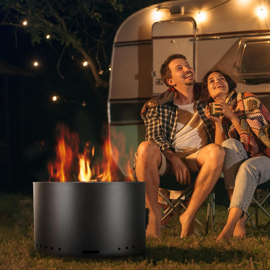 VEVOR Smokeless Fire Pit Stove Bonfire, H: 17 in x Dia: 28 in,Wood Burning Fireplaces with Removable Ash Pan, SUS430 Stainless Steel Inner Portable Outdoor Firepit,for Outdoor Patio Camping, Black
