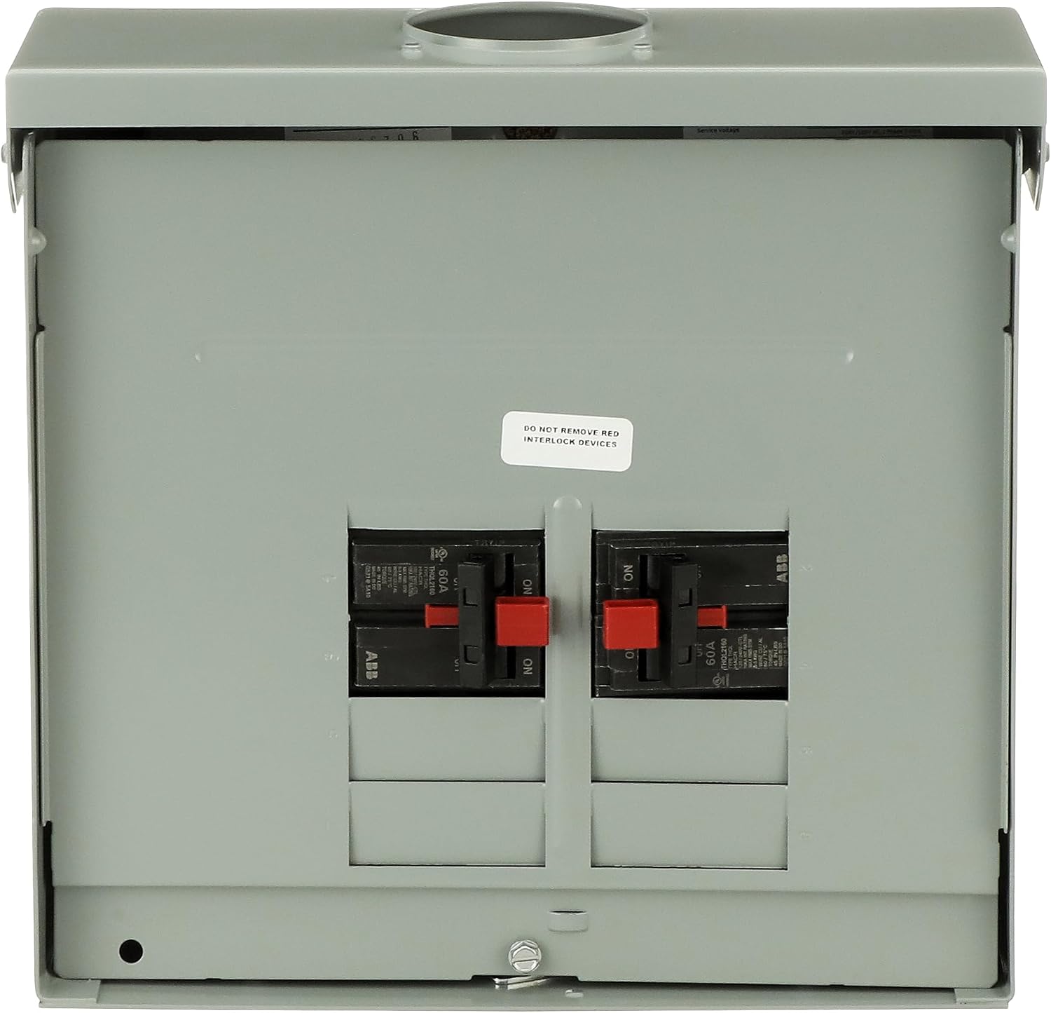 ABB TMQ860RCUGEN 60A Dual Main Breaker Generator Panel • 8-Space, Copper Bus • 1-Phase, 120/240V AC, 22 kAIC Interrupt • Outdoor NEMA 3R Surface Mount • Manual Transfer Switch • 1 Phase, 3 Wire