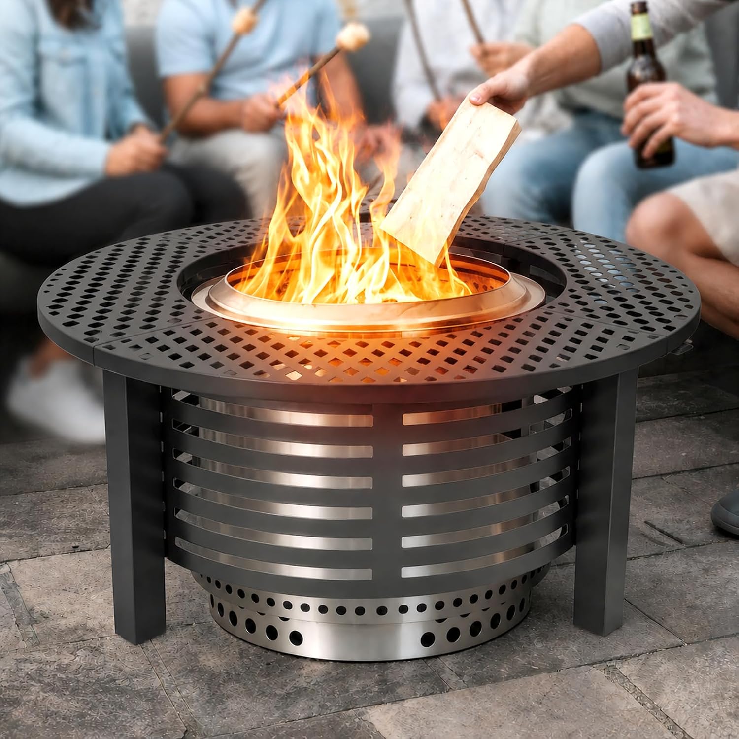 Fire Pit Surround Tabletop for Solo Stove Bonfire, 37.5'' Diameter Outdoor Steel Table with Extra Protective Layer, Expands Usable Space, 21.6'' Inner Diameter Fits 19–21'' Fire Pits