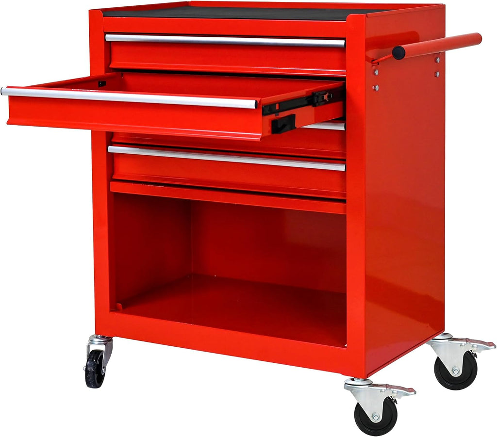 4 Drawers Tool Cart on Wheels, 4 Drawer Rolling Tool Chest, Trolley Organizer Tool Box Tool Case with 1 Cabinet, Multifunctional Tools Case for Garage,Warehouse,Workshop,Repair Shop (Red)