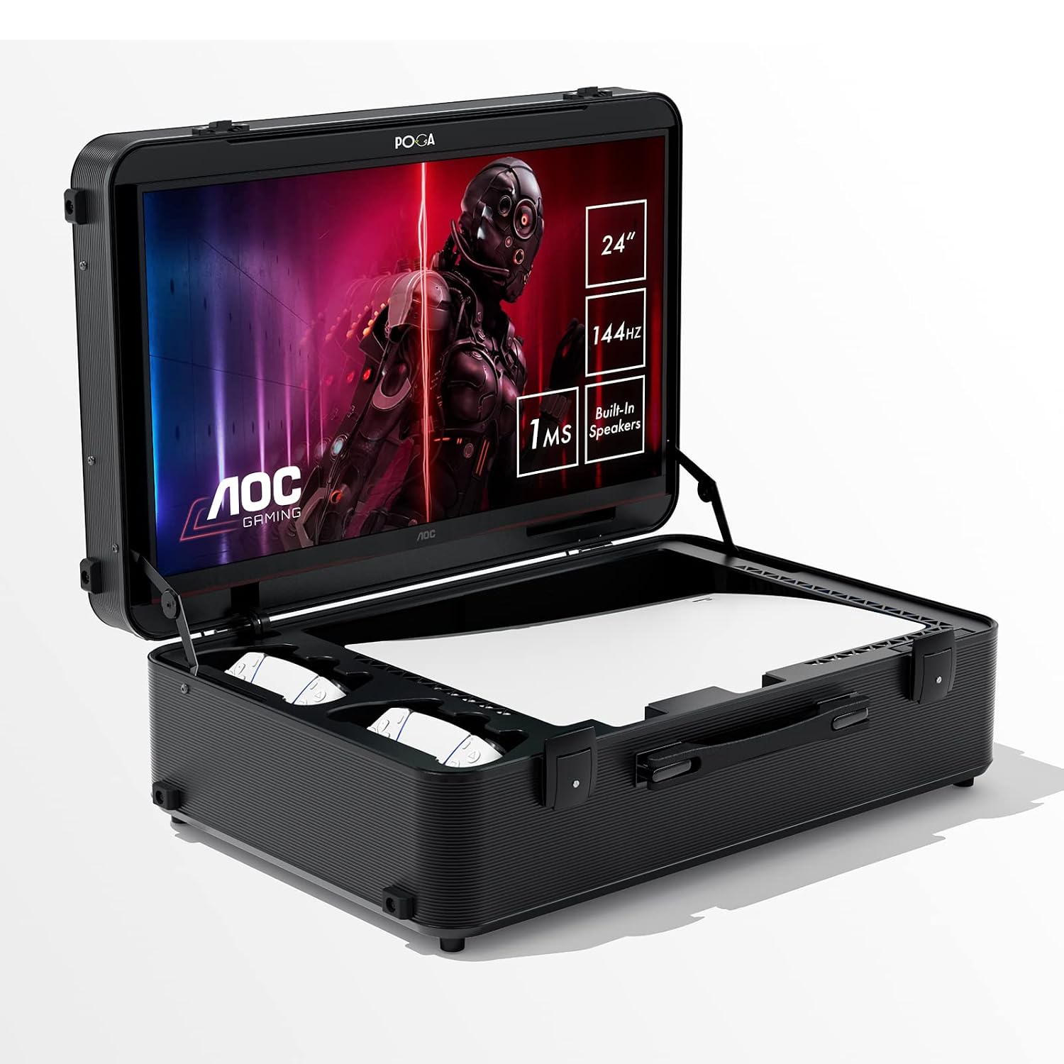POGA LUX PlayStation 5 Premium Portable Console Travel Case incl. Trolley and 24'' AOC Gaming Monitor - Black