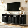 COCO DESIGN 70' Fluted TV Stand with Power Outlet for TVs up to 80', Modern Entertainment Center with Adjustable Shelves, Media Console Table with Storage for Living Room, Black