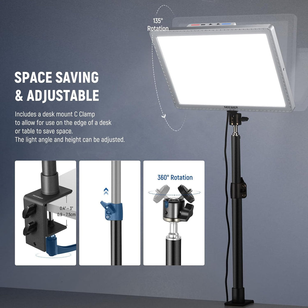 NEEWER GL1 PRO 15.5' Key Light Streaming Light, Video Light with 2.4G PC/Mac iOS/Android APP Control, 2800LM LED Panel Light with Desk Clamp Compatible with Elgato Stream Deck for Gaming Zoom, Silver