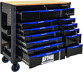 Heavy Duty Rolling Tool Chest with 12-Drawer Tool Cart Mechanic Tool Box with Wheels Tool Storage Cabinet Mobile Workbench Tool Bench for Garage, Workshop, Warehouse, Repair Shop, Wood Top