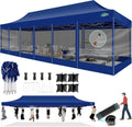 COBIZI 10x30 Pop Up Canopy with Sidewalls, Heavy Duty Canopy with Mosquito Netting, Easy up Screen Party Tents for Parties Backyard Outdoor Commercial Event Gazebo with Roller Bag, Sandbags, Deep Blue