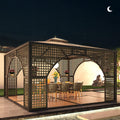 MARURY Modern Chinese Style Gazebo, Hardtop Pavilion, Brown, Polyester & Wrought Iron, Triangular, Freestanding Shelter, Easy Assembly, Water Resistant