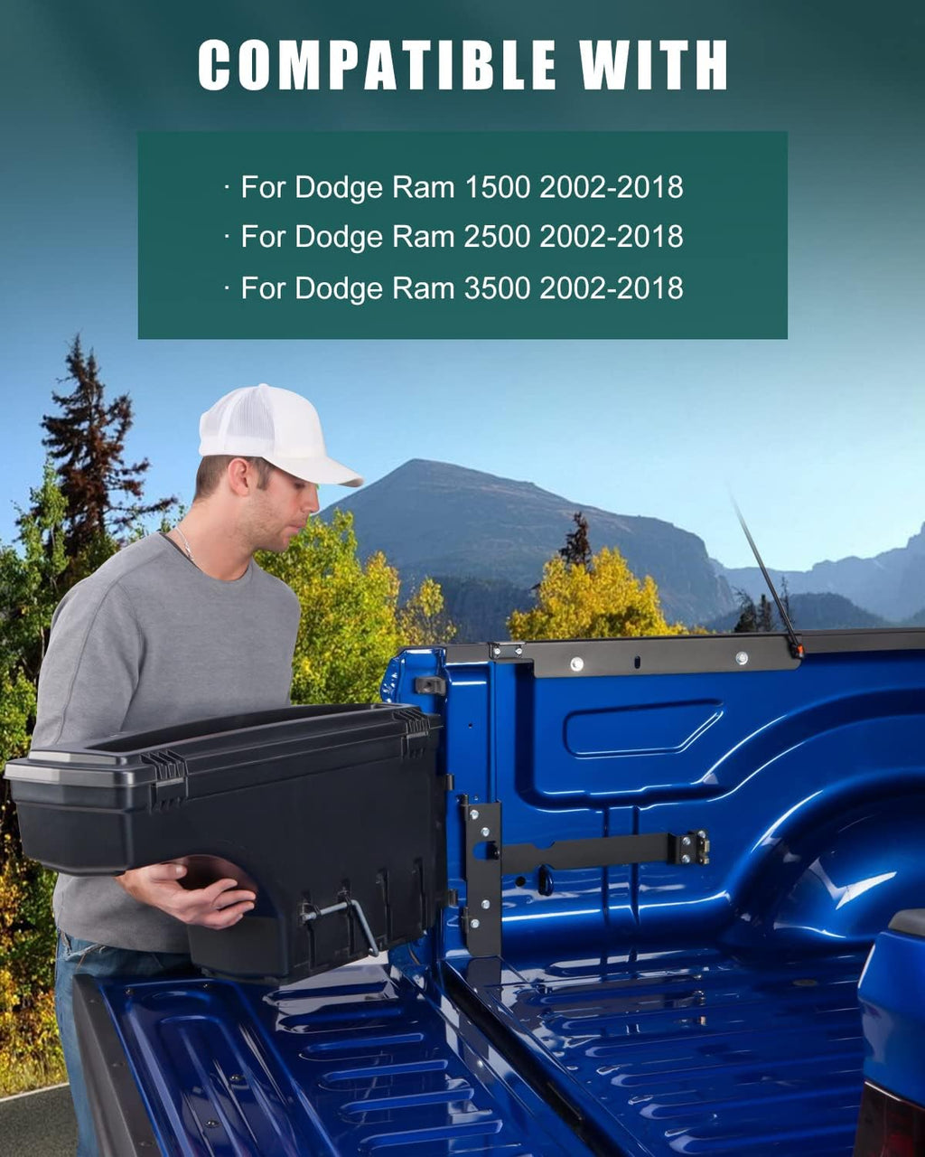SCITOO Tool Box | Fits For Dodge Ram 1500 2002-2010, For Dodge Ram 2500 2002-2010, For Dodge Ram 3500 2002-2010, For Ram 1500 2500 3500 2011-2018 | Truck Bed Storage Box, Right Passenger Side