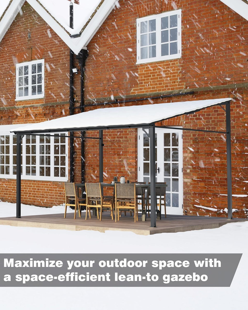 10x12 FT Gazebo for Patio, Wall Mounted Lean to Hardtop Gazebo Pergola with 6Mm Sloped Roof Heavy Duty Awnings for Porch, Decks, Backyard to Shade & Rain