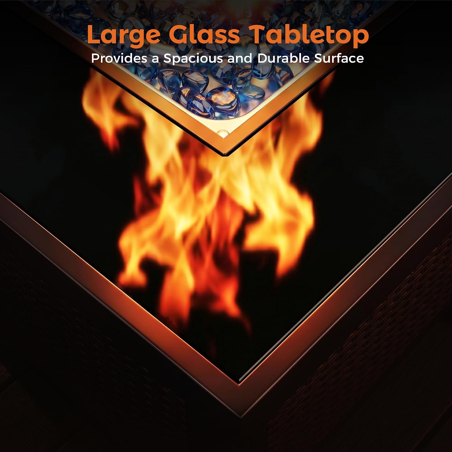 BALI OUTDOORS 32 inch Glass Tabletop Propane Fire Pit Outdoor, 50,000 BTU Propane Fire Pit Table Square, Gas Firepits for Outside Patio, Garden, Brown