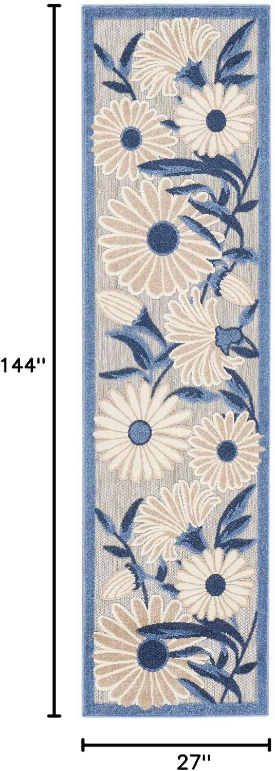 Nourison Home Aloha Blue Grey 2'3' x 12' Area Rug - Easy Clean, Non Shedding, Bed Room, Living Room, Dining Room, Kitchen (12' Runner)