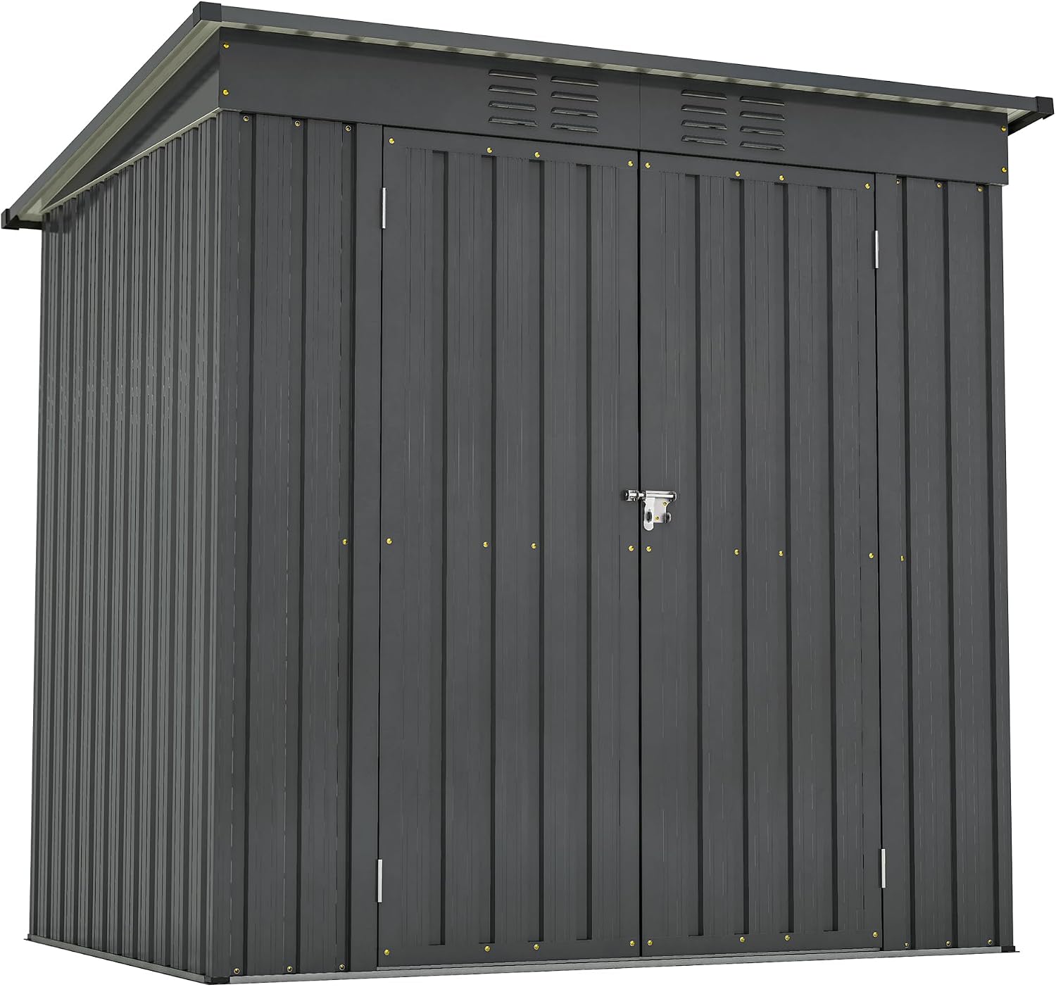 6x4 FT Shed Outdoor Storage Metal Large Garden Tool Sheds with Lockable Doors Floor Frame Sloped Roof Waterproof Steel Utility Equipment Shed for Backyard Patio Lawn Poolside, Black