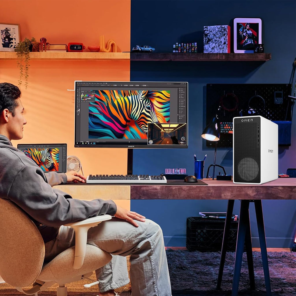 HP OMEN 16L TG03 RTX 5060 Gaming Desktop, Intel Core i7-14700F, NVIDIA RTX 5060, 64GB DDR5 RAM, 2TB SSD, RGB Light Studio & Gaming Hub, W11H,White, Bundle with Thunderobot KG3089R Gaming Keyboard