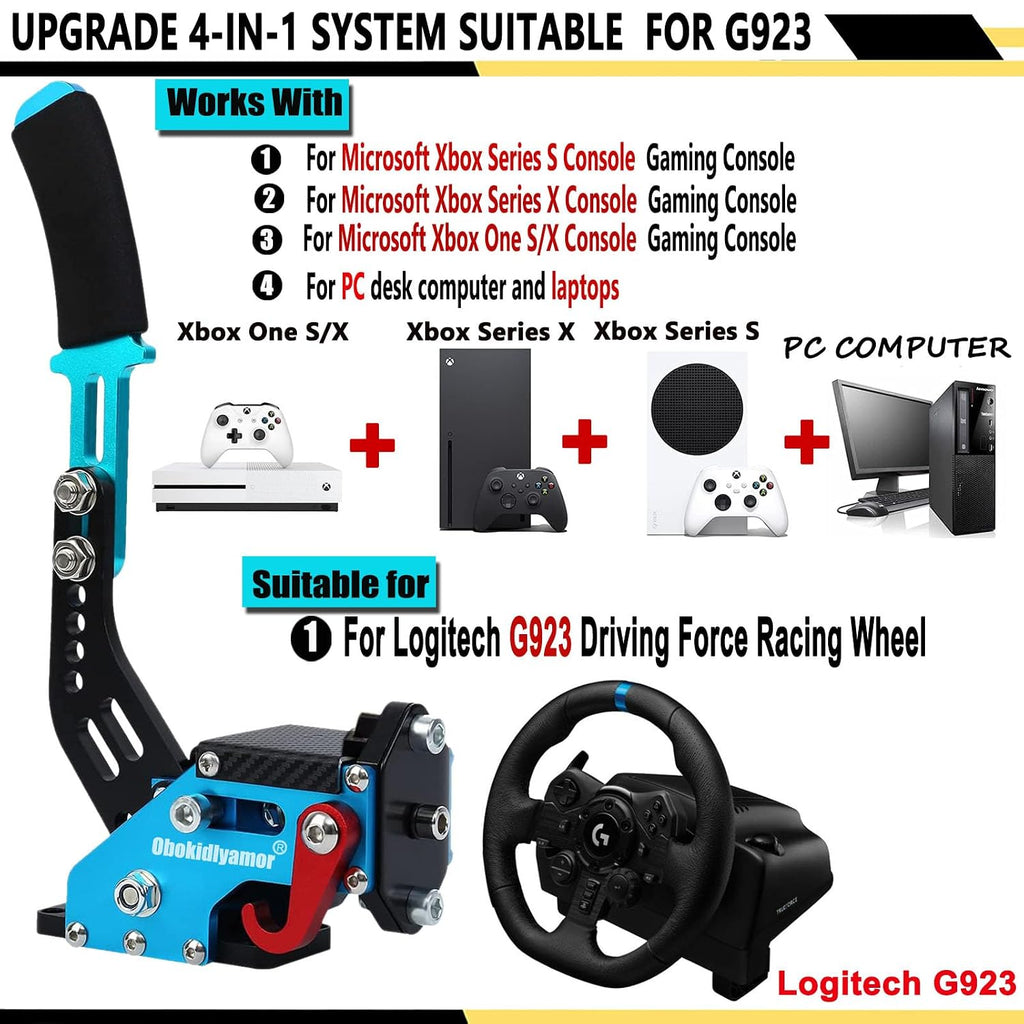 Obokidly Upgrade USB Handbrake Support G923 2 IN 1 Compatible With XBOX ONE/XBOX ONE S AND PC For Simracing Game Sim Rig With Clamp ;With Plate (Blue-3)