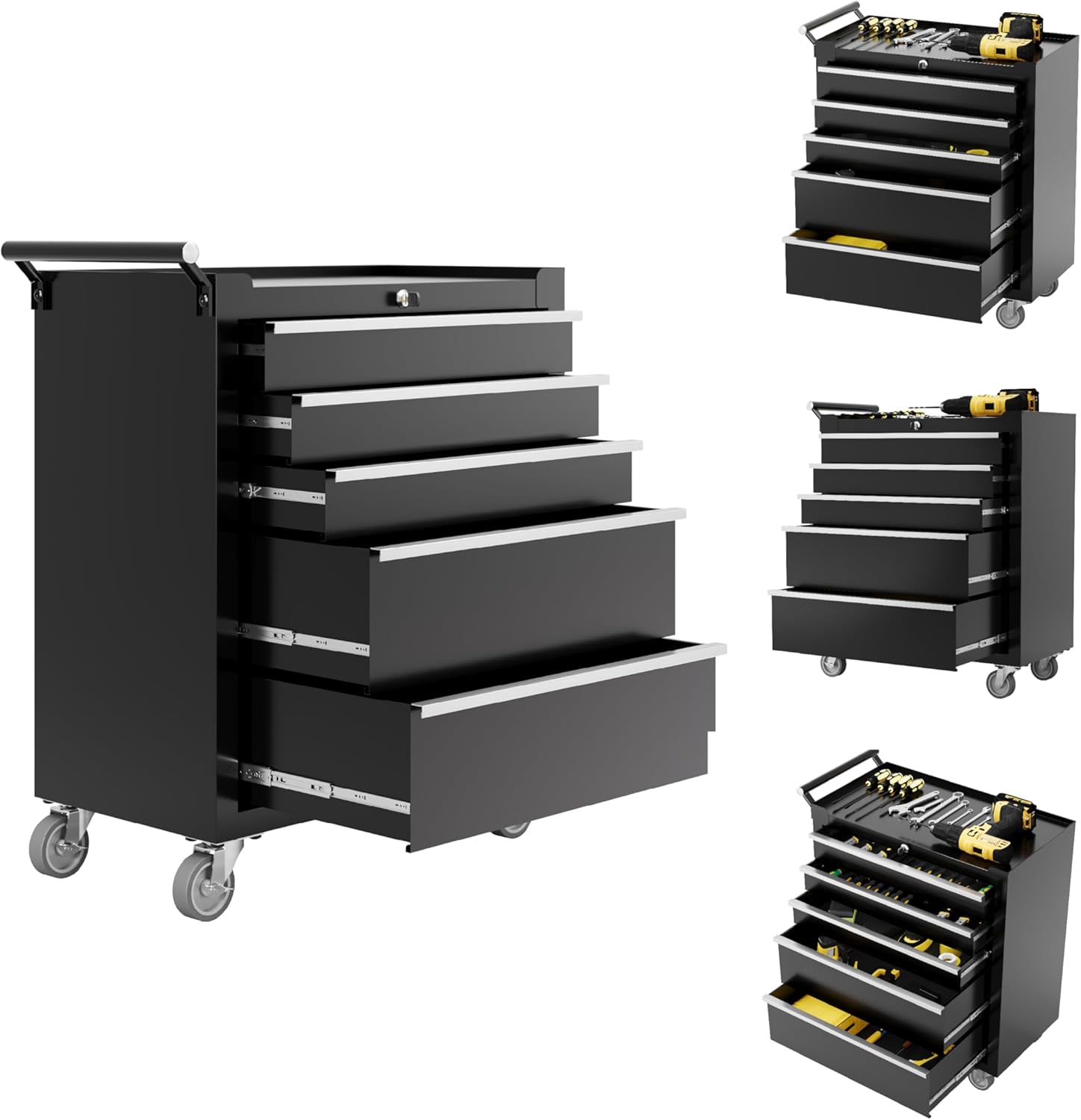 Rolling Tool Chest, 5 Drawers Tool Storage Cabinet with Wheels, Portable Tool Cabinet Organizer with Locking System & Drawer Liners,Universal Lockable Wheels, Tool Storage Cart for Garage, Workshop