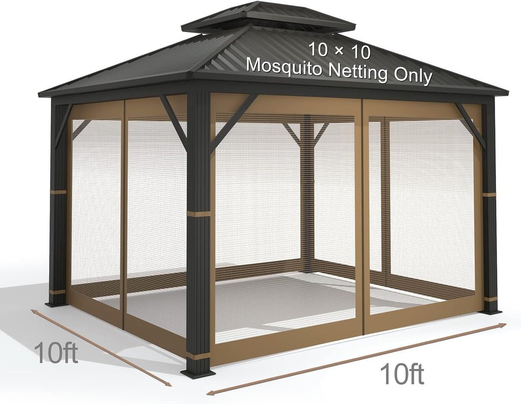 Hugline Outdoor Replacement Canopy Top Double Tier Gazebo Roof Cover for Lowe's Allen Roth 10x12 Gazebo #GF-12S004B-1 (Khaki) + Gazebo Universal Replacement Mosquito Netting – Hugline 10' x 10' Outdoo