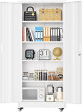 Superday 72' Metal Cabinet with Wheels, Lockable Steel Utility Cabinet with 2 Doors and 4 Adjustable Shelves, Tall Storage Cabinets for Garage, Home Office, Kitchen Pantry, Living Room, White